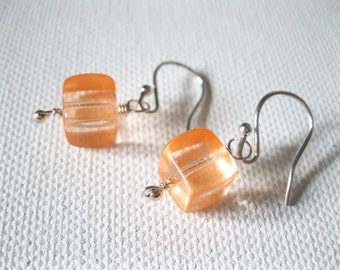 Neon Orange Cube Earrings. Sterling Silver Earrings. Modern Earrings. Fluorescent Earrings. Fun Earrings. Teacher Gift. UK Seller