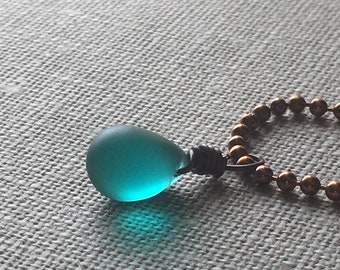 Teal Teardrop Copper Glass Drop Pendant