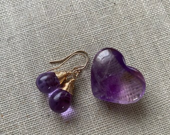 Lavender Teardrop Gold Filled Earrings And Amethyst Heart Gift Set