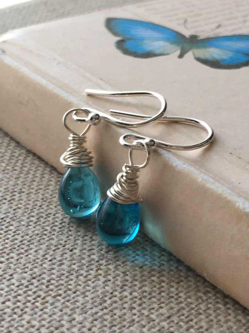 Aqua Blue Drop Sterling Silver Earrings image 2