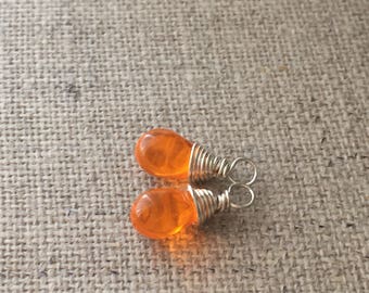 Orange Teardrop Sterling Silver Earring Charms. Available With Interchangeable Ear Wires. Briolette Earring Charms. Gift For Her