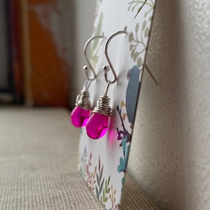 Sterling Silver Hot Pink Small Teardrop Earrings image 3