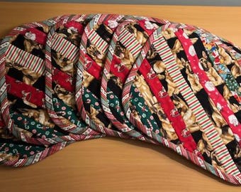 New Set of 6 Handmade Christmas Placemats, German Shepherd Strip Quilting