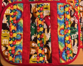 New Set of 6 Handmade M&Ms Placemats, Strip Quilted