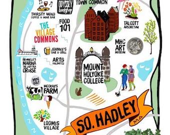 South Hadley, MA illustrated by Judy Kahooti, ART Kitchen Towel.