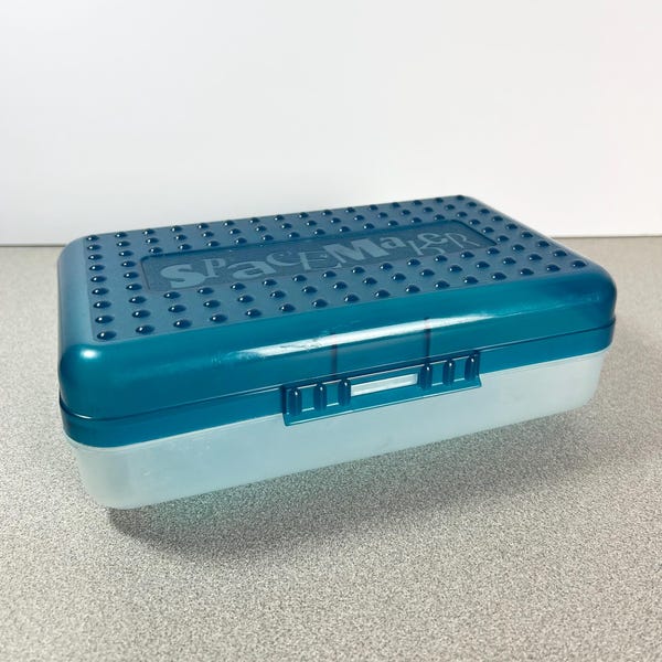 Vintage Spacemaker school box pencil arts crafts 1990s Turquoise Blue 8" x 5"