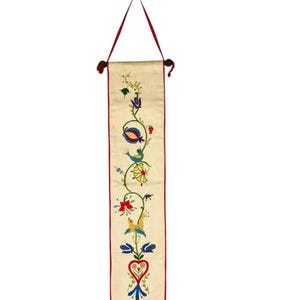 Vintage Embroidered needlework Wall Hanging birds flower Folk Art