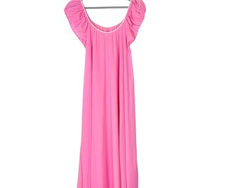 Vintage Claire Sandra by Lucie Ann nightgown full length size Small bubblegum pink lace trim Babydoll unstructured free fall