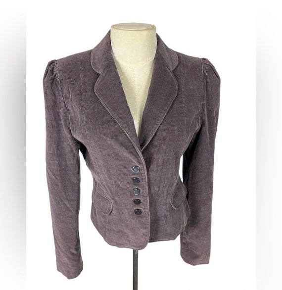 Vintage cropped blazer Corduroy puff shoulder bro… - image 2