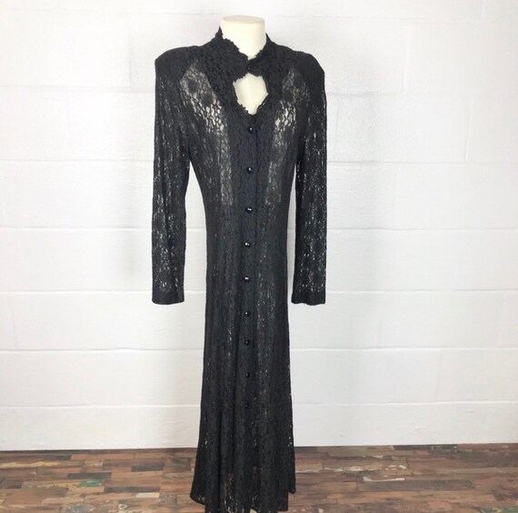 Vintage black lace Duster Overlay Dress Witchy Wom