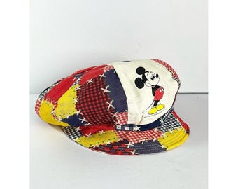 Vintage Walt Disney Productions USA Mickey Mouse Newsboy Patchwork Hat Cap