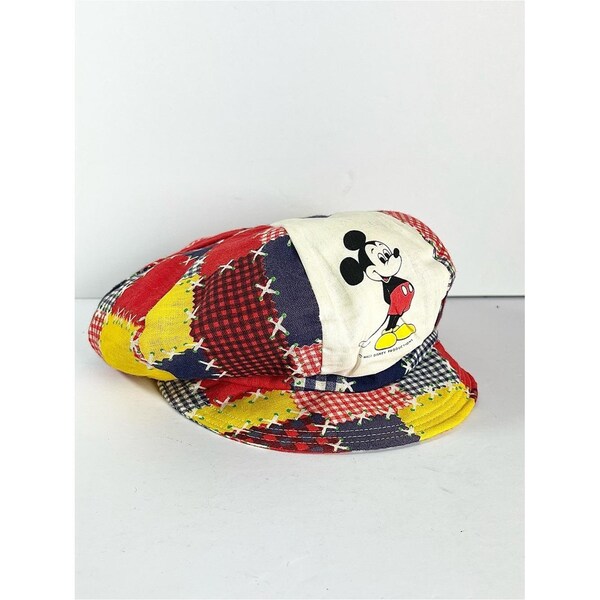 Vintage Walt Disney Productions USA Mickey Mouse Newsboy Patchwork Hat Cap