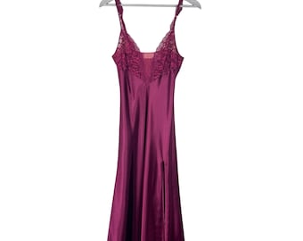 Vintage Victoria's Secret Gold Label Satin & Lace Maxi Slip Dress – Deep Burgundy/Bordeaux – Size Small