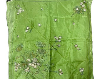 Vera Neumann Scarf Vintage Square 21.5 Inch X 21.5 Inch green printed gold floral