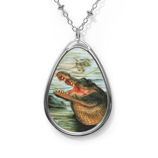 Adult Alligator Smiling Oval Necklace