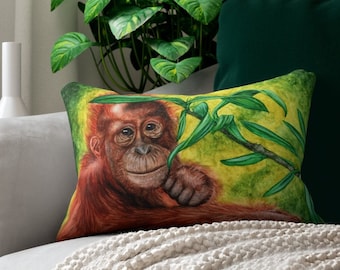 Smiling Baby Orangutan Spun Polyester Lumbar Pillow