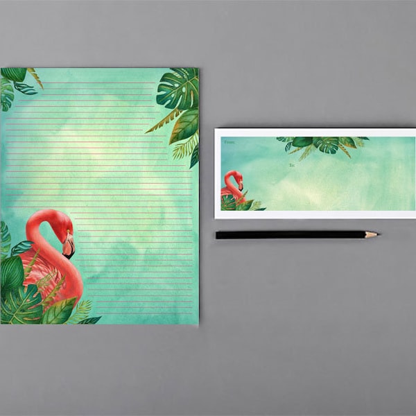 Flamingo Stationery Digital set by Artist Sherrie Spencer