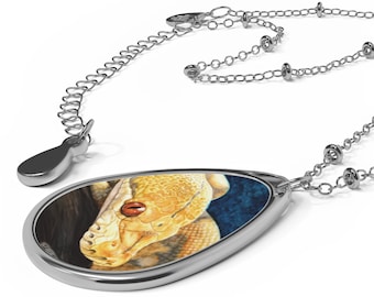 Albino Reticulated Python Oval Necklace