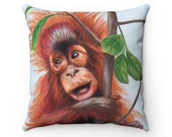 Baby Orangutan by Sherrie Spencer Spun Polyester Square Pillow