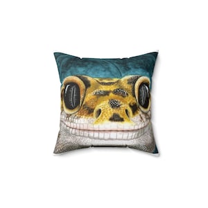 Almohada cuadrada de poliéster hilado con diseño de gecko leopardo