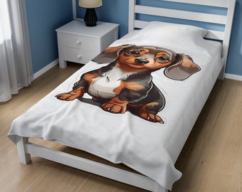 Dachshund puppy Velveteen Plush Blanket