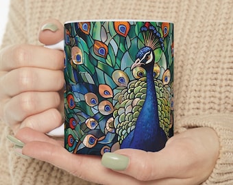 Peacock Mug, Stained Glass Mug, Peacock Decor, Stained Glass Design, Peacock Gifts, Peacock Feather Cup, Peacock Coffee Mug, Bird Lover Gift
