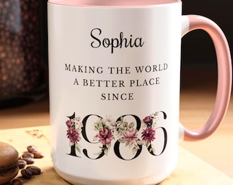 40th Birthday Mug Gift for Women, Floral Mug Personalized Name, Making the World a Better Place Since