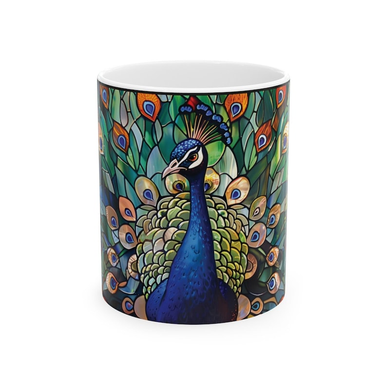Peacock Mug, Stained Glass Mug, Peacock Decor, Stained Glass Design, Peacock Gifts, Peacock Feather Cup, Peacock Coffee Mug, Bird Lover Gift image 7