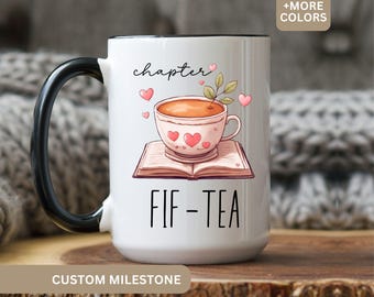 FIF-TEA Mug, 50th Birthday Gift for Women, Tea Lover, Bookworm Ceramic Cup