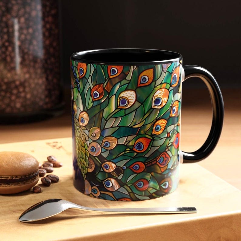 Peacock Mug, Stained Glass Mug, Peacock Decor, Stained Glass Design, Peacock Gifts, Peacock Feather Cup, Peacock Coffee Mug, Bird Lover Gift image 4