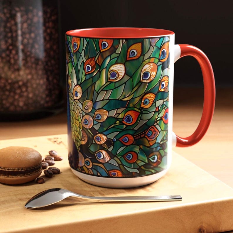 Peacock Mug, Stained Glass Mug, Peacock Decor, Stained Glass Design, Peacock Gifts, Peacock Feather Cup, Peacock Coffee Mug, Bird Lover Gift image 9