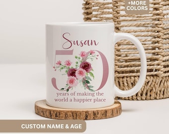 50th Birthday Gift for Women, 50th Birthday Mug, Personalized Birthday Gifts Funny 50th Coffee Cup 1975, Custom Gift For 50 Year Old Women
