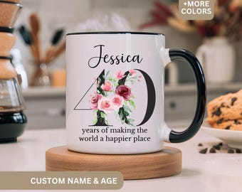 40th Birthday Gift For Women, Custom 40th Birthday Mug, In My Forties Era Cup Name, Forty Year Old Gift, Personalized Gift for Her, Floral