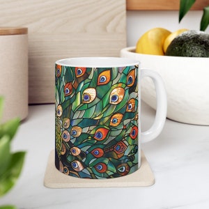 Peacock Mug, Stained Glass Mug, Peacock Decor, Stained Glass Design, Peacock Gifts, Peacock Feather Cup, Peacock Coffee Mug, Bird Lover Gift image 6