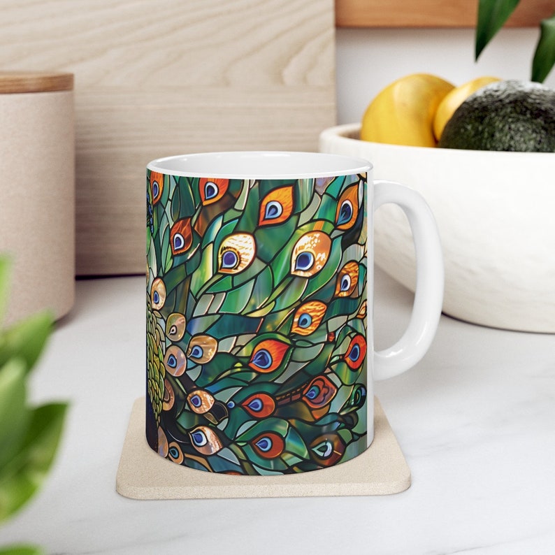 Peacock Mug, Stained Glass Mug, Peacock Decor, Stained Glass Design, Peacock Gifts, Peacock Feather Cup, Peacock Coffee Mug, Bird Lover Gift image 6