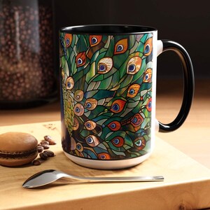 Peacock Mug, Stained Glass Mug, Peacock Decor, Stained Glass Design, Peacock Gifts, Peacock Feather Cup, Peacock Coffee Mug, Bird Lover Gift image 5