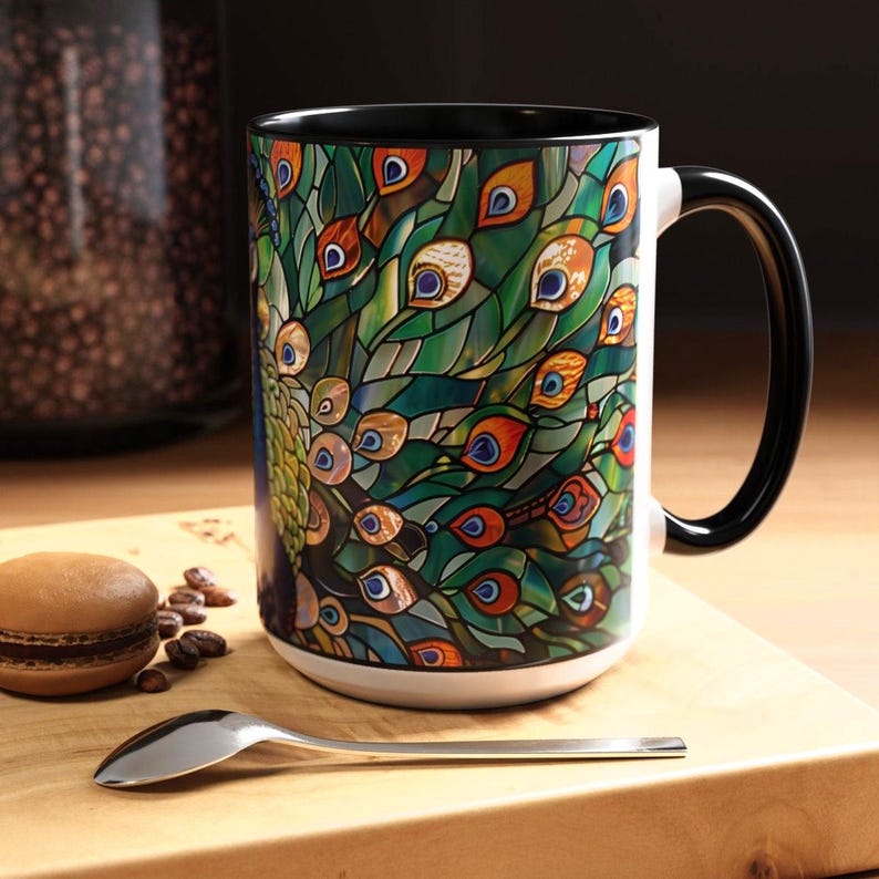 Peacock Mug, Stained Glass Mug, Peacock Decor, Stained Glass Design, Peacock Gifts, Peacock Feather Cup, Peacock Coffee Mug, Bird Lover Gift image 5