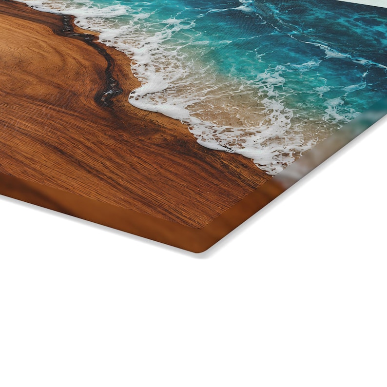 Beach Glass Cutting Board Personalized, Coastal Ocean Resin Wood Look Kitchen Decor, Beach House Gift, Housewarming Serving Board image 5