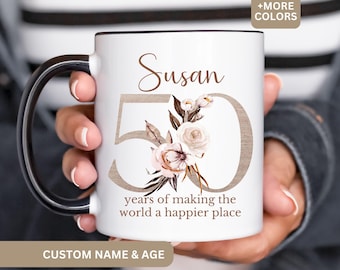 50th Birthday Gift for Women, Custom 50th Birthday Mug, Personalized Birthday Gifts 50th Coffee Cup 1975, Custom Gift For 50 Year Old Women