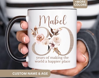 Personalized 80th Birthday Gifts, Happy 80th Birthday Mug, Floral Custom Mug, 1945 Mug, Birthday Gift for Her, Custom 80th Birthday Mug