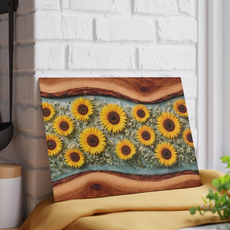 Planche à découper en verre, planche à découper en résine de tournesol, cadeau de pendaison de crémaillère de mariage unique image 9