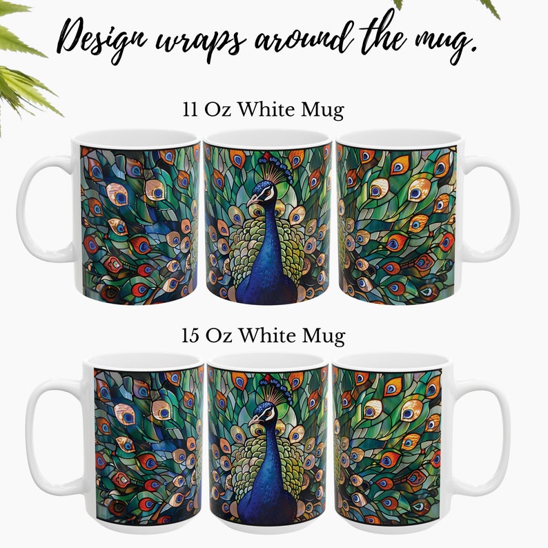 Peacock Mug, Stained Glass Mug, Peacock Decor, Stained Glass Design, Peacock Gifts, Peacock Feather Cup, Peacock Coffee Mug, Bird Lover Gift image 3