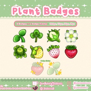 Kawaii Strawberry Plant Twitch Sub Badges: Streaming Assets (Instant Download)