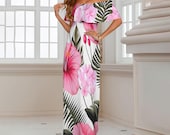 Vintage Hawaiian Maxi Dress – Retro Tropical Print, Resort Party Outfit, Plus Size S‑6XL