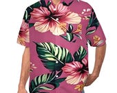 Retro Men Women Pink Hawaiian Shirt: Tropical Aloha Vacation Shirt XS-7XL plus