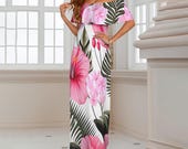 Hawaiian dress for women – vintage 50s style maxi, luau cruise Dress, beach wedding attire, Polynesian tropical fashio Size S-6XL Plus Sizes