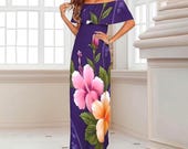 Hawaiian Dress Tropical Purple Luau Style for Cruises Vacations Beach Parties S-6XL Plus Sizes