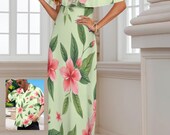 Hawaiian Dress Polynesian in Lime Cream-Vintage Print S-6XL Plus Size for Cruise, Weddings & Hula Prom