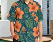 Mens Tropical Hawaiian Shirt: All-Over Floral Print, Beach Cruise Wear
