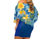 S-6XL Plus Size Hawaiian Women's Off The Shoulder Wrap Dress Dark RedHibiscus Above Knee Tropical